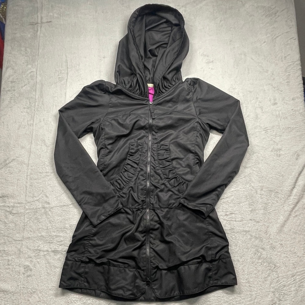Prairie Underground Cloak Hoodie Jacket Womens Black Long Fit and Flare Ruched S